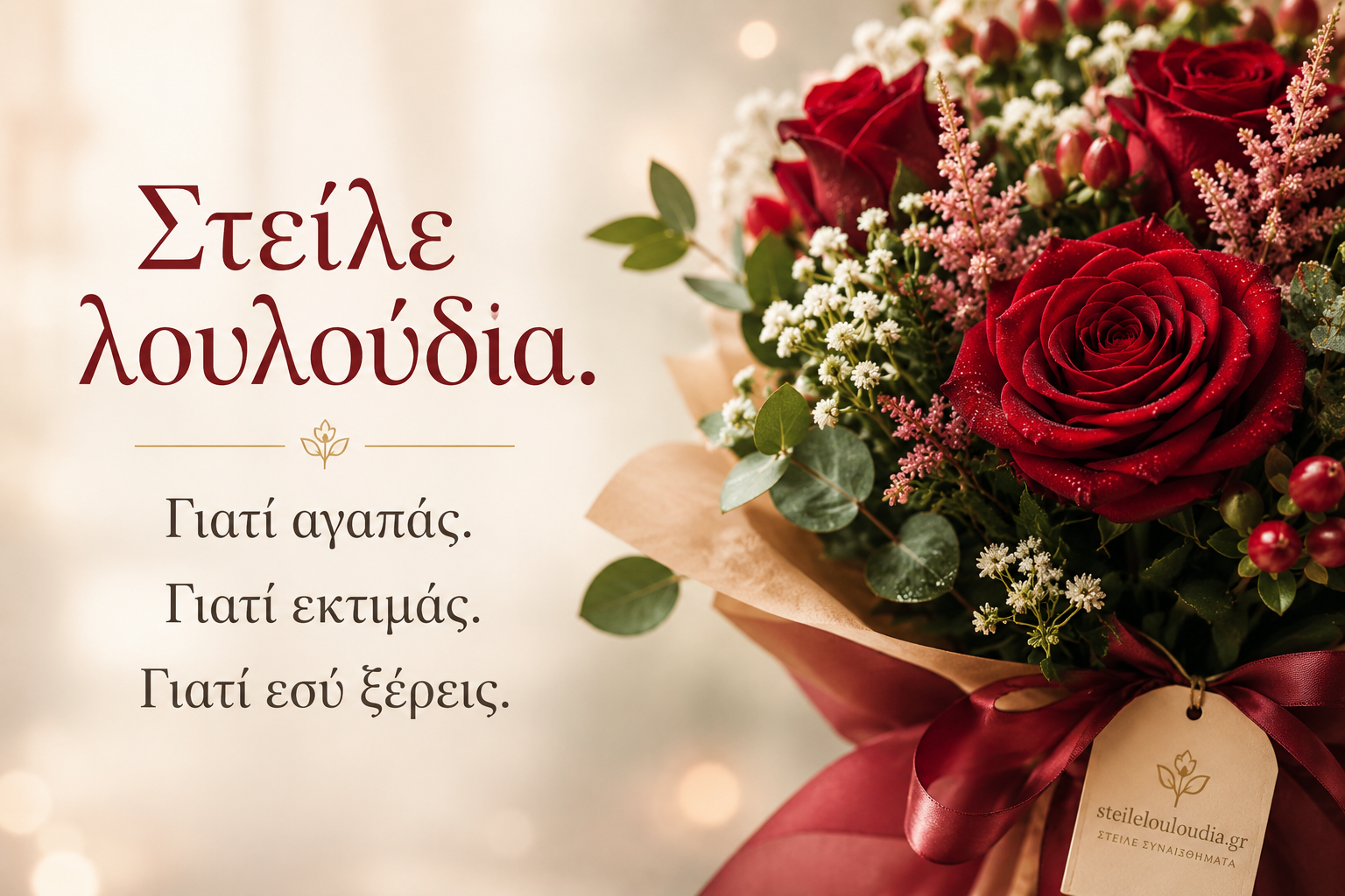 Στείλε λουλούδια γιατί αγαπάς, γιατί εκτιμάς, γιατί εσύ ξέρεις